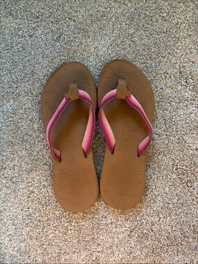 Roxy Brown Flip Flops with Pink Ombre Straps